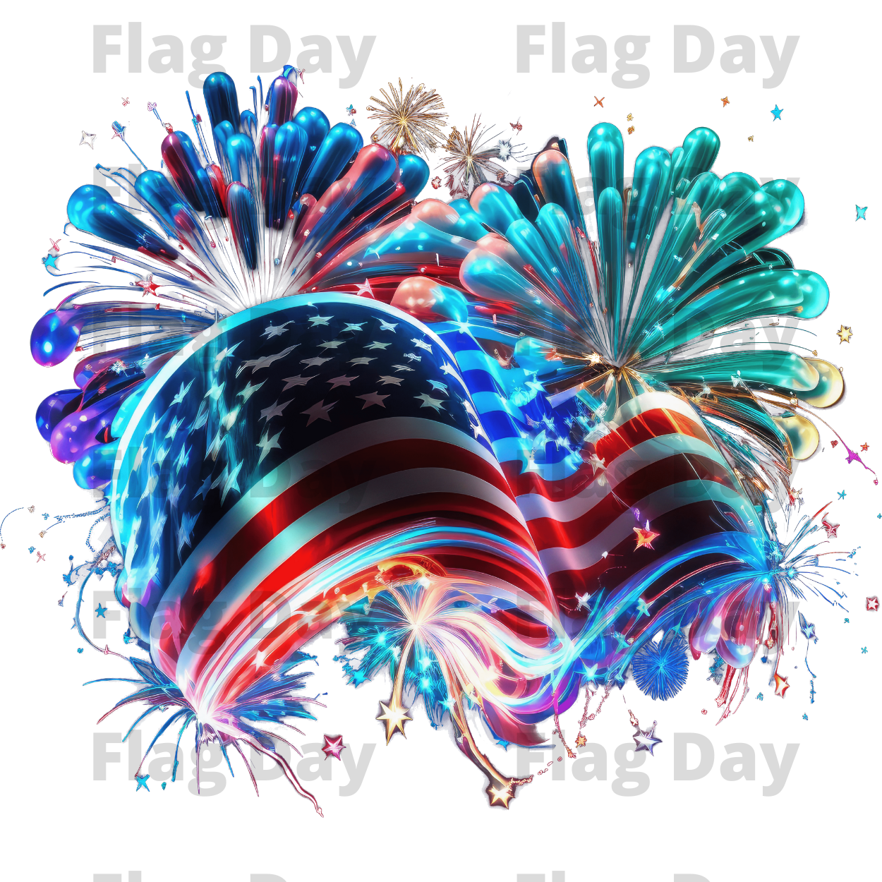 American Flag with Fireworks Cartoon Style